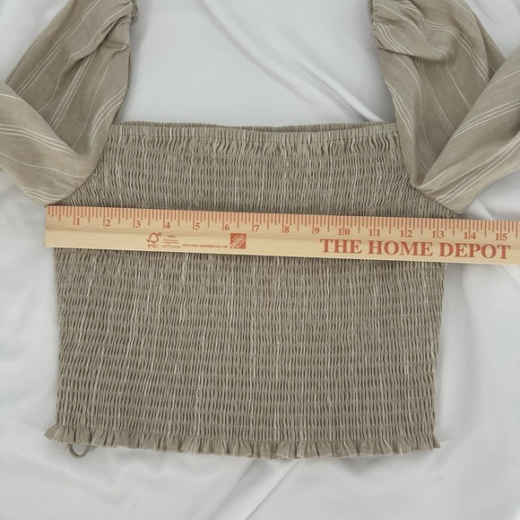 Derek Lam 10 Crosby Women'sLinen Blend Puffy Sleeve Striped Smocked Blouse Sz 4 - Picture 9 of 9